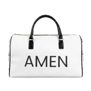christian leather travel bag — "amen" & cross design weekender